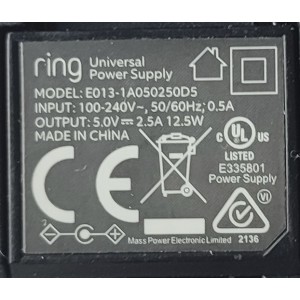 ADAPTADOR AC RING E013-1A050250D5 5.0V - 2.5A	